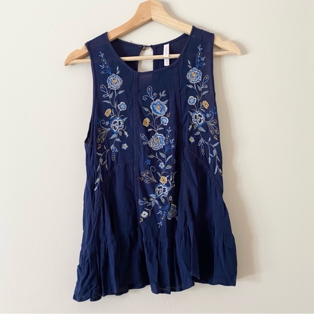 Xhilaration • Navy Blue Embroidered Tank Top